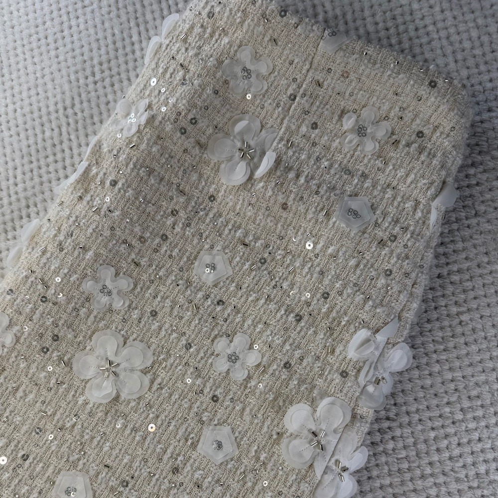 Altar'd State Cream Tweed 3D Floral Sequin Mini Skirt Ivory Size Medium